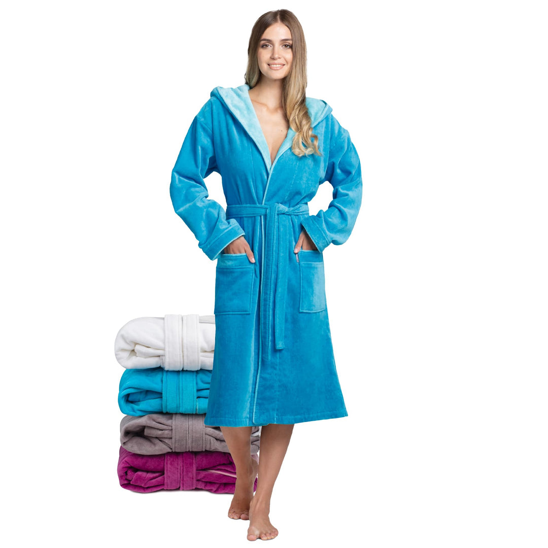 Twinzen Bademantel Damen Frottee - Baumwollsamt - Bademantel Damen Baumwolle Velours Bademantel Dame