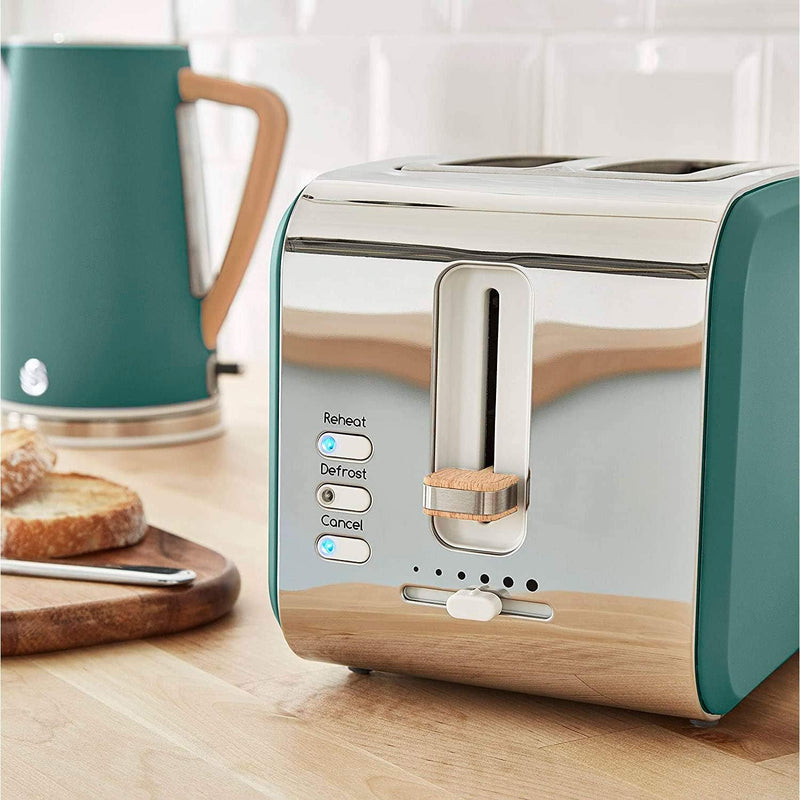 Swan Nordic Breitschlitz-Toaster für 2 Scheiben, 3 Funktionen, 6 Bräunungsstufen, modernes Design, E
