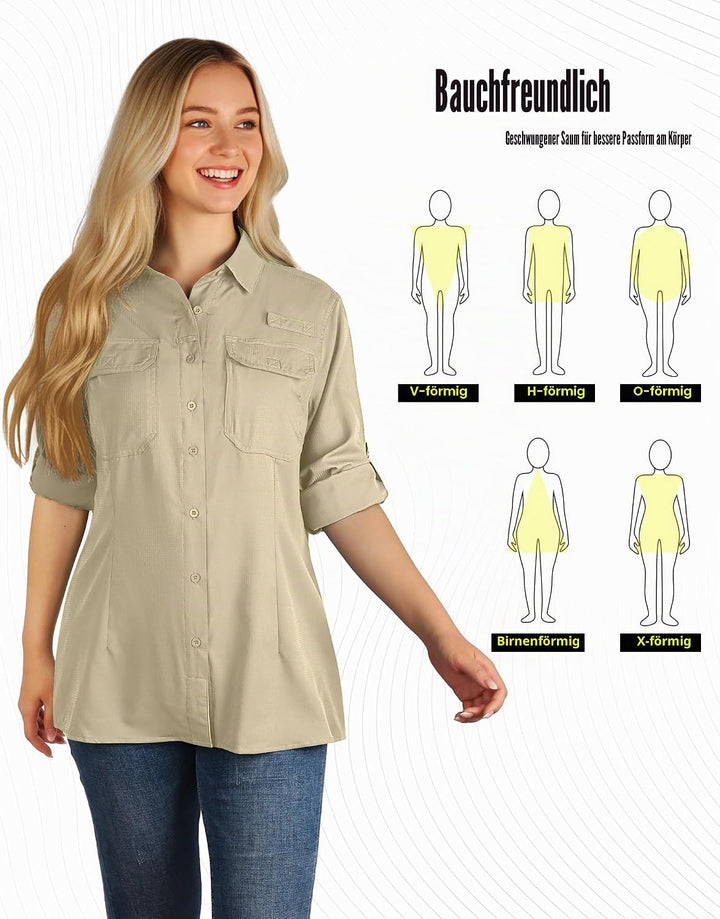 33,000ft Hemdbluse Damen UPF50 UV Schutz Hemd Schnelltrocknende Button-Down Shirts Atmungsaktive Wan
