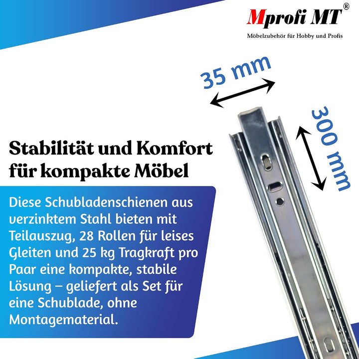 10 X Mprofi MT® (5 Paar) Schubladenschienen-Schubladenauszug-Schienen für Schubladen-Rollenauszug-Ku