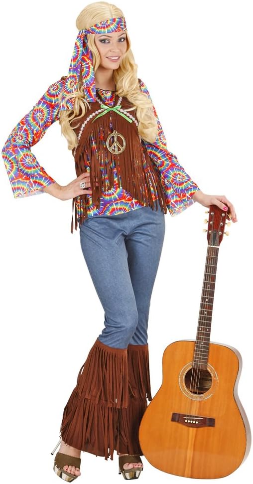 "PSYCHEDELIC HIPPIE WOMAN" (shirt with vest, pants, headband, necklace) - (XL), XL