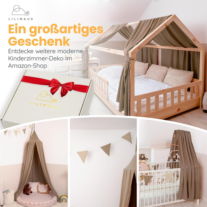 lilimaus Hausbett Himmel - 100% Baumwolle Betthimmel aus Musselin - Hausbett Deko - Geschenk Mädchen