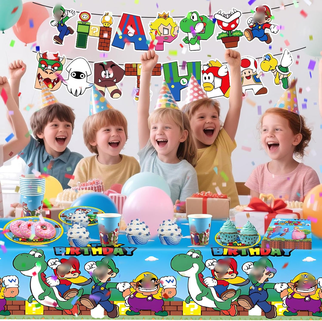 Super Bros Pappteller Kindergeburtstag Deko Junge Mädchen- Mari Geburtstag Geschirr Set Geburtstagsd