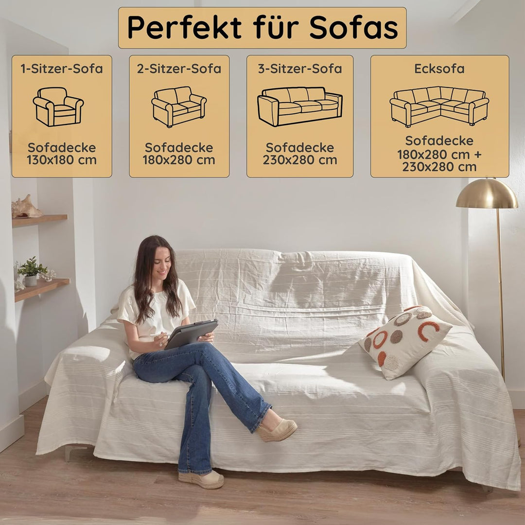 Jarapa Home Tagesdecke Baumwolle Wohndecke – Sofadecke Sofaüberwurf Bettüberwurf Überwurfdecke für S