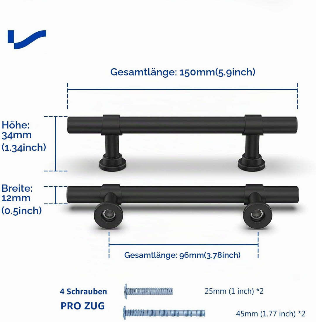 LONTAN 10 Stück Möbelgriffe Schwarz Küchengriffe Möbelgriff 96mm lochabstand Griffe Schrankgriffe Sc