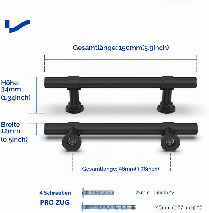 LONTAN 10 Stück Möbelgriffe Schwarz Küchengriffe Möbelgriff 96mm lochabstand Griffe Schrankgriffe Sc