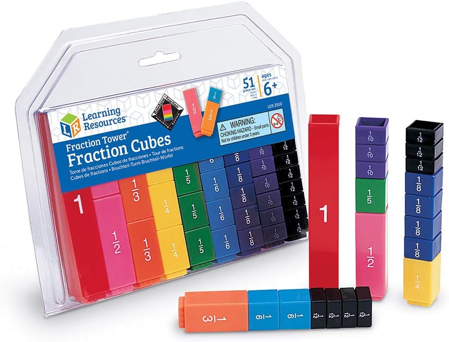 Learning Resources Bruchwürfel-Türme, ab 6 Jahren, Bruchrechnen Lernspielzeug, Farben & Zahlen ansch