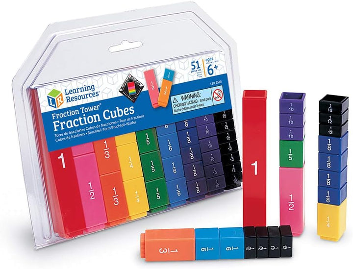 Learning Resources Bruchwürfel-Türme, ab 6 Jahren, Bruchrechnen Lernspielzeug, Farben & Zahlen ansch