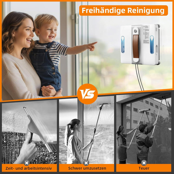 Fensterputzroboter Fensterreiniger Roboter Elektrisch Auto Wegplanung | Anti-Rutsch-System mit 100ml