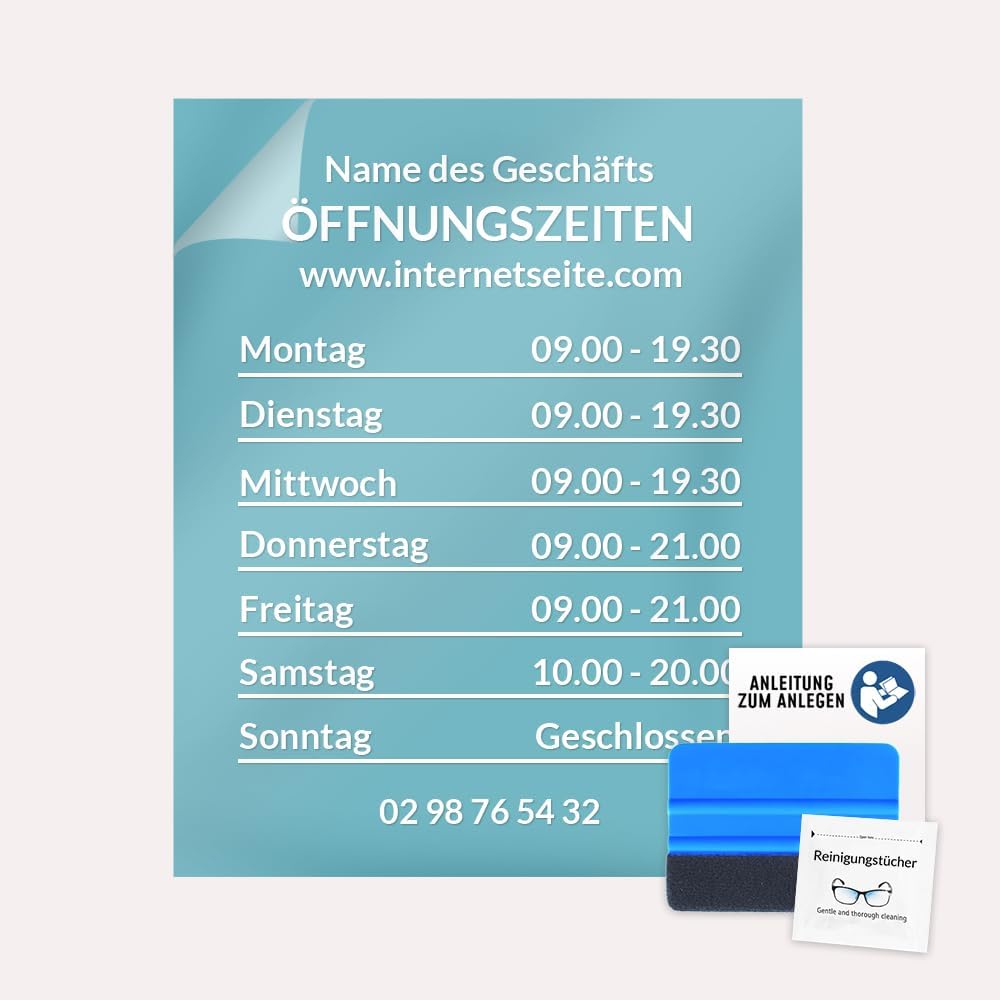 UTTSCHEID Aufkleber für Stundenpläne im Schaufenster, personalisierbar (Design 2), Design 2