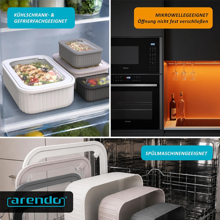 Arendo – Vorratsdosen mit Deckel – Lunchbox Set - 4 Dosen bis zu 4 Liter – Dampf-/Druckventil – inei