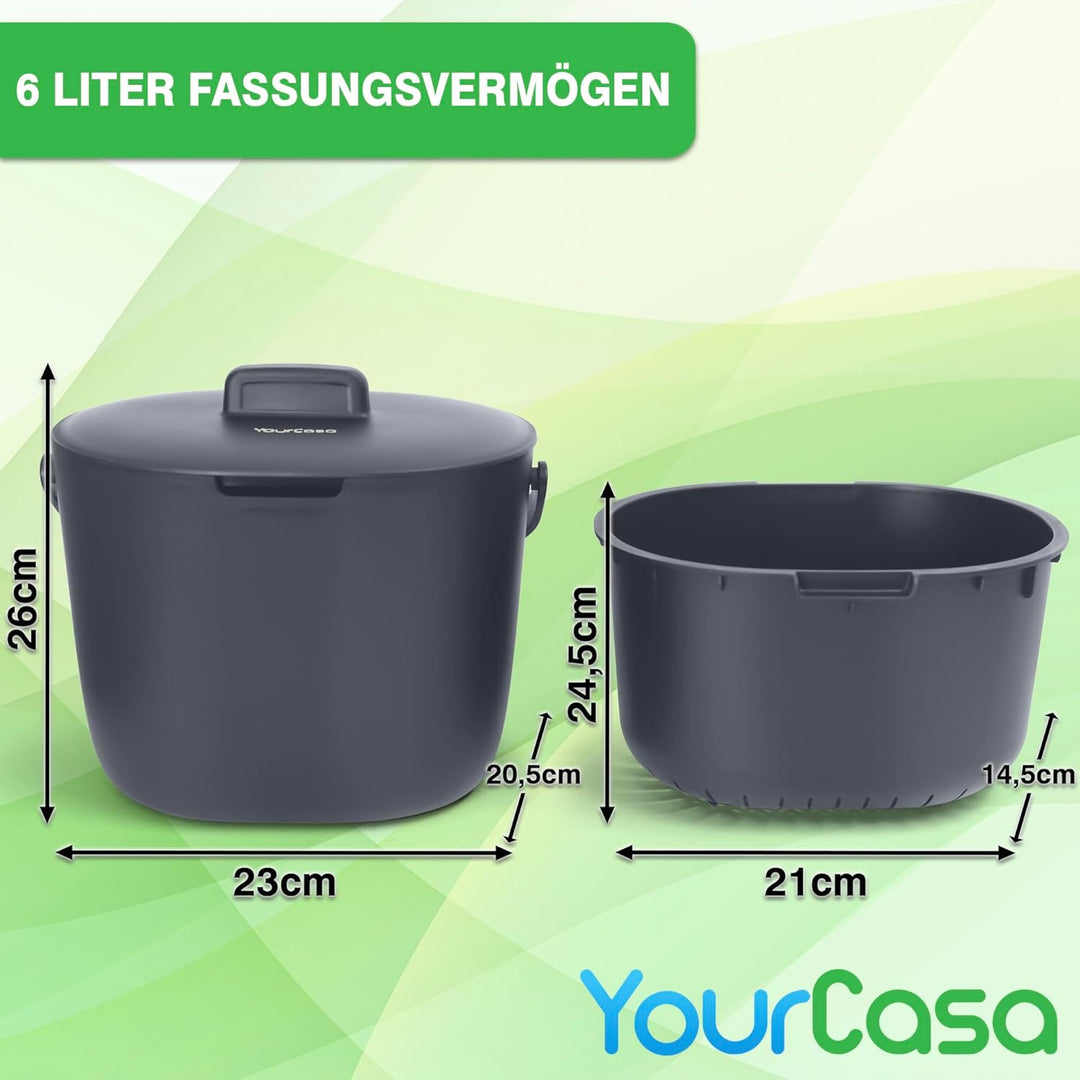 YourCasa Biomülleimer Küche 6L - Komposteimer für alltäglichen Biomüll Behälter Spülmaschinenfest -