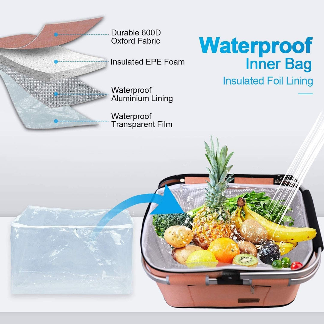 LIQINGG 35L Kühltasche Einkaufskorb Grosse isolierte Kühlkorb Lunchtasche Thermotasche für Büro Camp