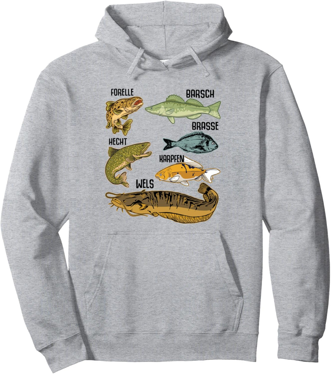 Angler Fischer Spruch mit Fischarten Geschenk Raubfische Hob Pullover Hoodie
