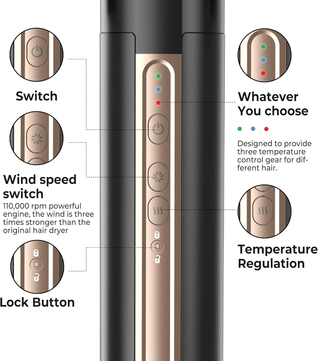 Airstyler 6 in 1 Hairstyler, 1400w Ionen Föhn, 110000 U/Min Multifunktionaler Lockenstab Automatisch