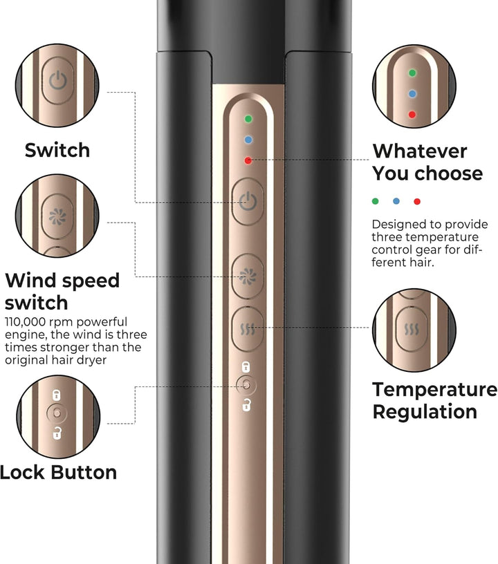 Airstyler 6 in 1 Hairstyler, 1400w Ionen Föhn, 110000 U/Min Multifunktionaler Lockenstab Automatisch