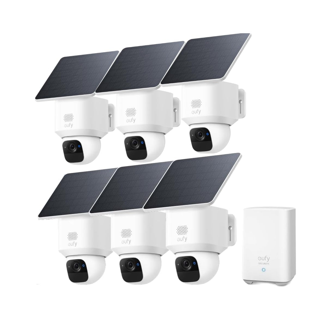 eufy Security eufyCam E30 6-Kamera-Set Solar, Kamera Überwachung Aussen, 360° Schwenk, KI-Tracking,