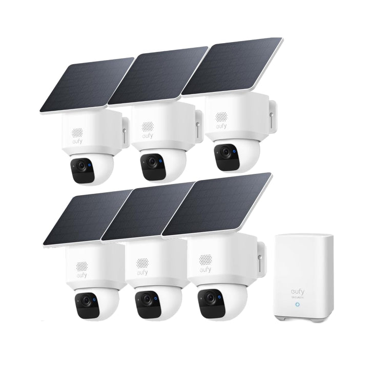 eufy Security eufyCam E30 6-Kamera-Set Solar, Kamera Überwachung Aussen, 360° Schwenk, KI-Tracking,