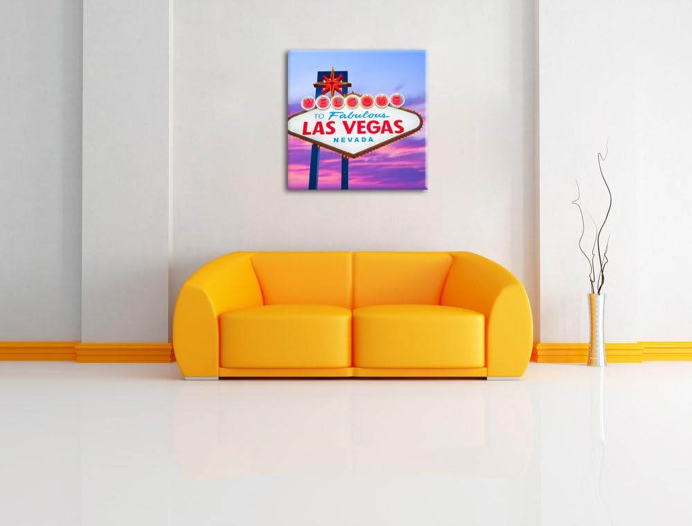 Pixxprint Las Vegas Ortsschild abends als Leinwandbild/Grösse: 70x70 cm/Wandbild/Kunstdruck/fertig b