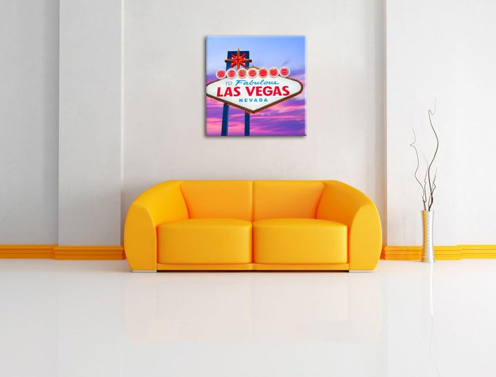 Pixxprint Las Vegas Ortsschild abends als Leinwandbild/Grösse: 70x70 cm/Wandbild/Kunstdruck/fertig b