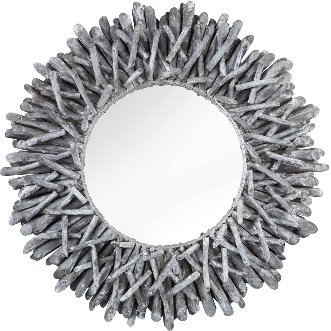 Invicta Interior Aussergewöhnlicher Teakholz Spiegel Riverside 80cm grau Treibholz Wandspiegel Rahme