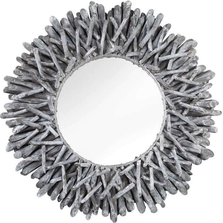 Invicta Interior Aussergewöhnlicher Teakholz Spiegel Riverside 80cm grau Treibholz Wandspiegel Rahme