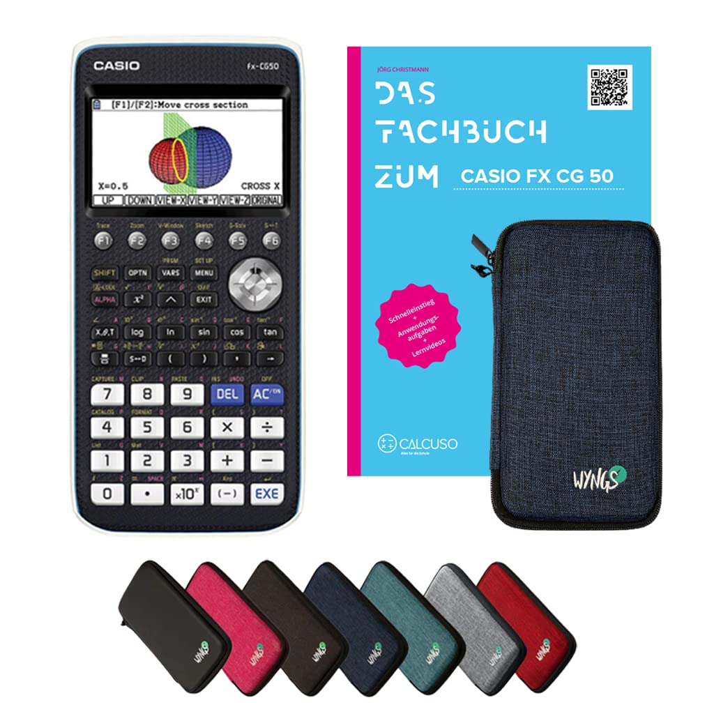 CALCUSO Standardpaket: Casio FX CG 50 + WYNGS Schutztasche blau + CALCUSO Fachbuch + Erweiterte Gara