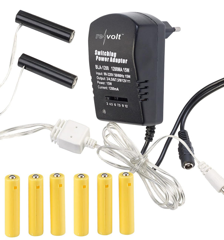 revolt Batterie Dummies AAA: Batterie-Netzteil-Adapter für bis zu 2 Geräte, ersetzt 8 AAA-Batterien