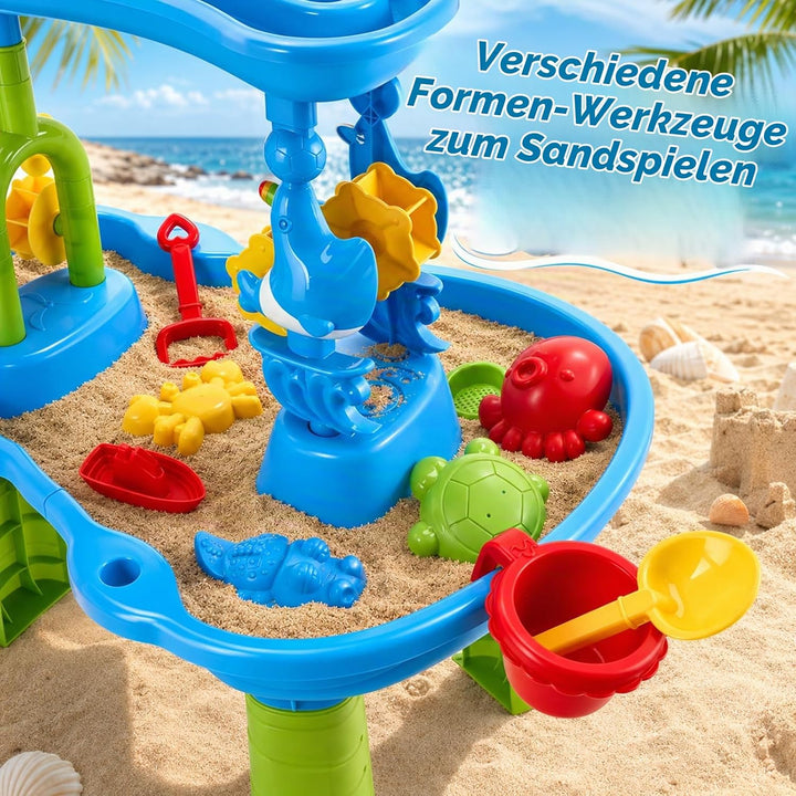 3-Stufiger Sand- und Wasser-Spieltisch für Kleinkinder, Wasserspieltisch Outdoor mit Regen-Effekt &amp;