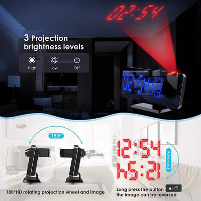 TAKRINK Wecker Digital Radiowecker mit 4 Stufen Bildschirmhelligkeit Projektionswecker mit Temperatu