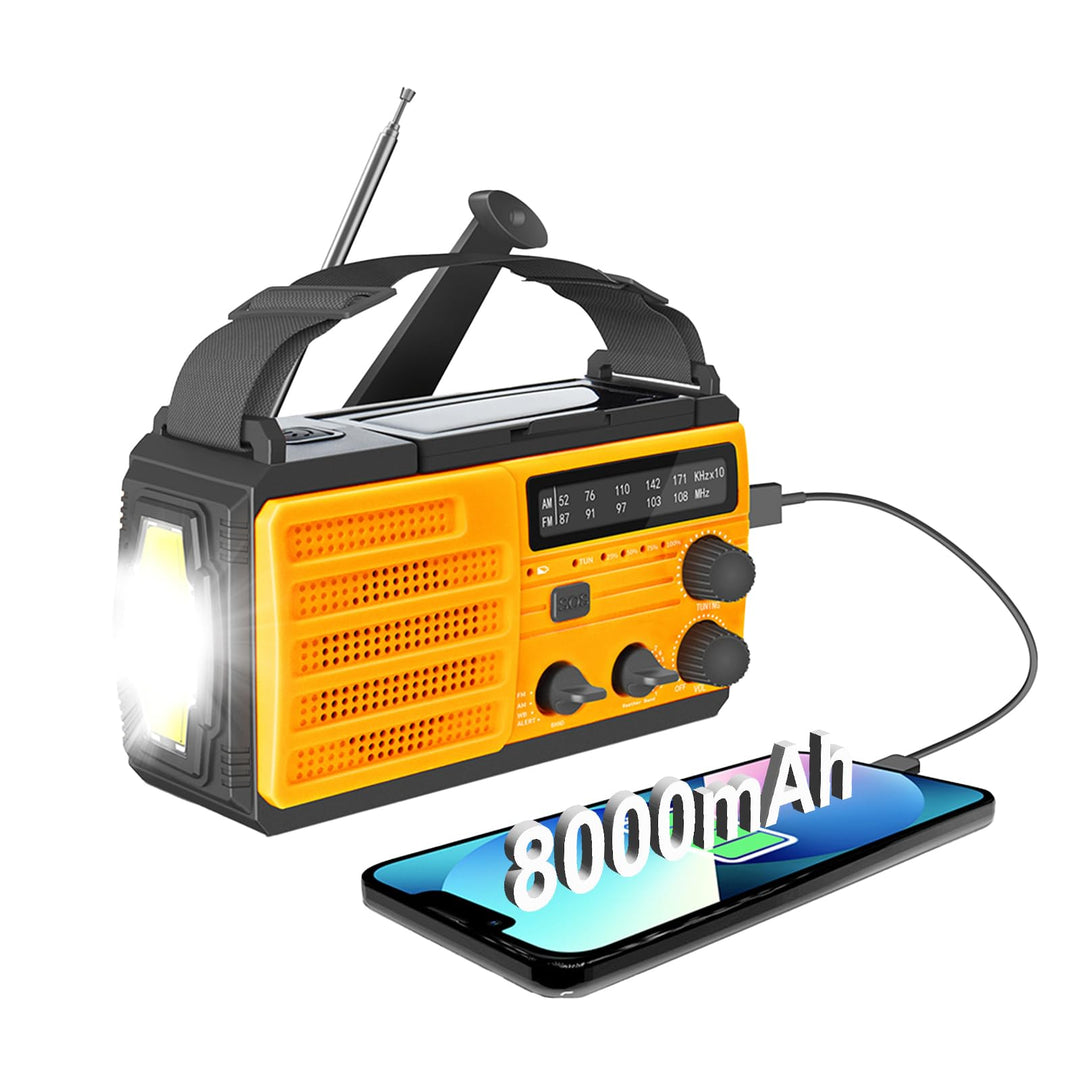 Solar Kurbelradio AM/FM Solar Radio Tragbar Notfallradio mit 8000mAh Wiederaufladbare Batterie, Led