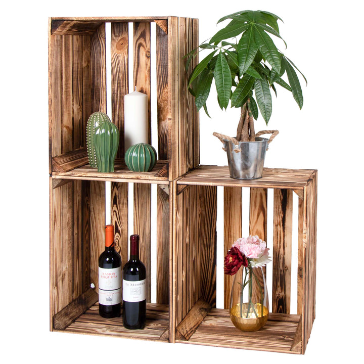 LAUBLUST Vintage Holzkisten 3er Set Geflammt - ca. 50x40x30cm | Weinkisten &amp; Obstkisten | Deko- &amp; Mö