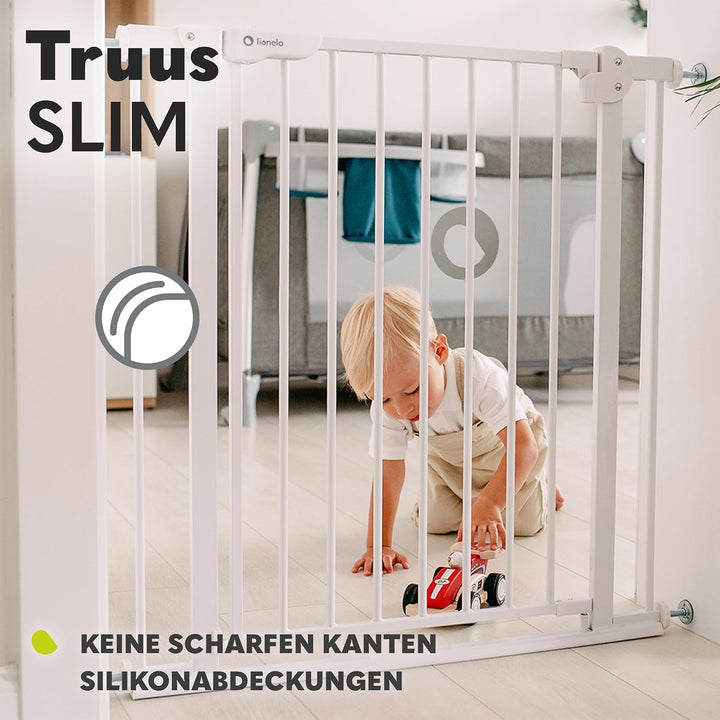 Lionelo Truus Slim Sicherheitstor, Verstellbare Breite von 75 bis 105 cm mit Press-Fit, Höhe 77 cm,