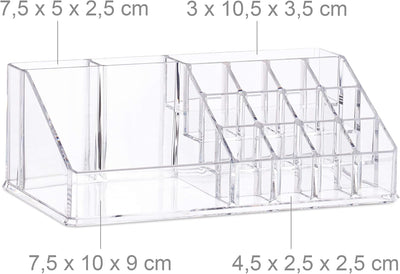 Relaxdays, transparent Kosmetikorganizer mit 6 Schubladen, 22 Fächer Make Up Organizer, Schmink-Aufb