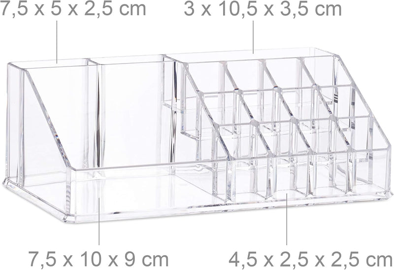 Relaxdays, transparent Kosmetikorganizer mit 6 Schubladen, 22 Fächer Make Up Organizer, Schmink-Aufb