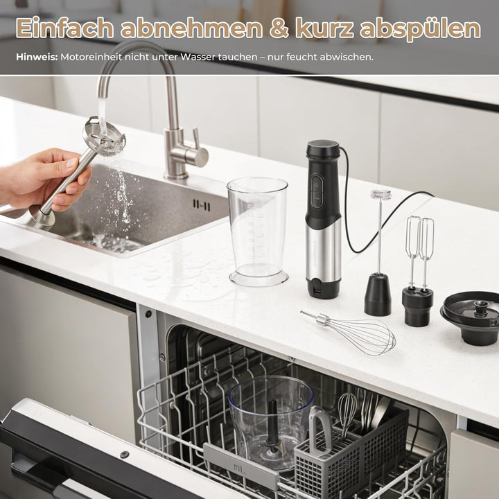Stabmixer Set 1200W mit 12 Geschwindigkeiten & Turbofunktion – Edelstahl Pürierstab für Suppen, Soss