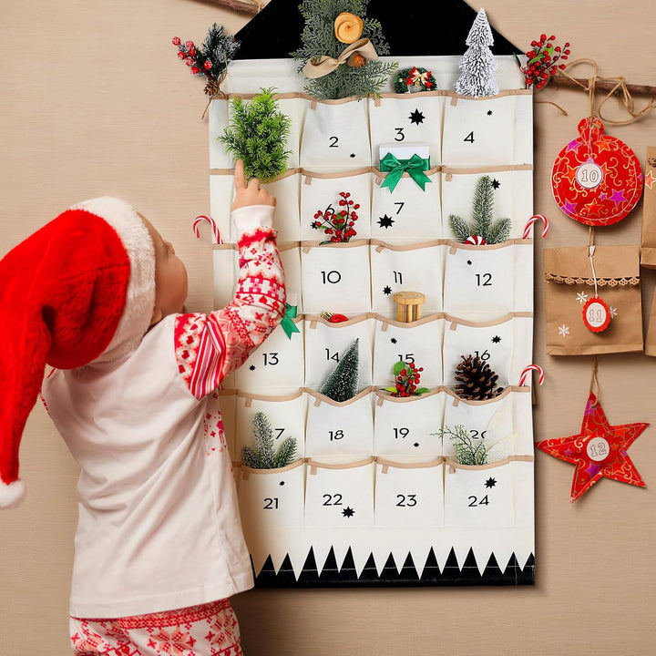 VOSAREA Adventskalender zum Befüllen Stoff Kinder Wandkalender Adventskalender mit 24 Taschen 2024 W