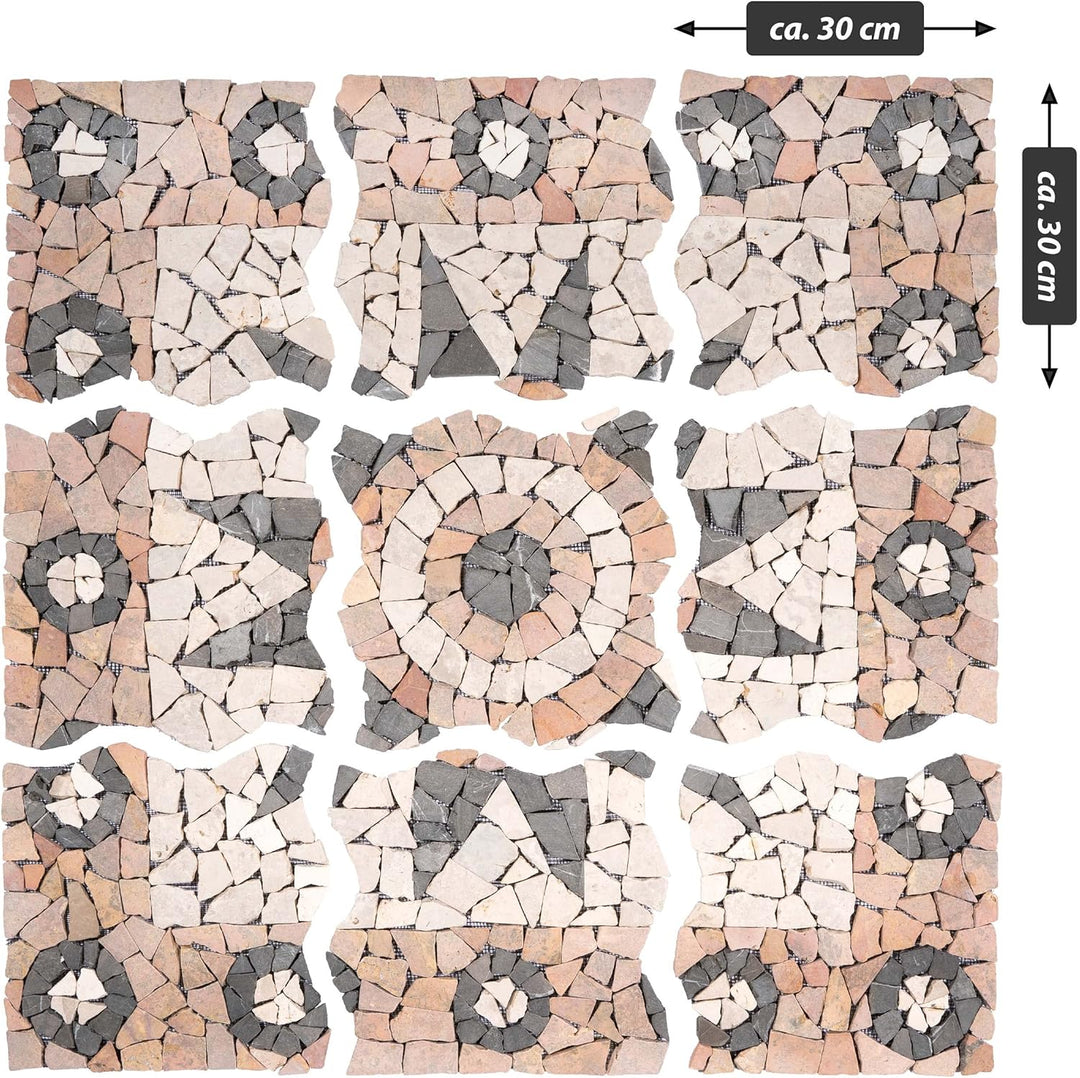 DIVERO Fliesen Rosone Blume Naturstein Mosaik Marmor dekorativ creme-grau- rosé 90 x 90 cm Bodenflie