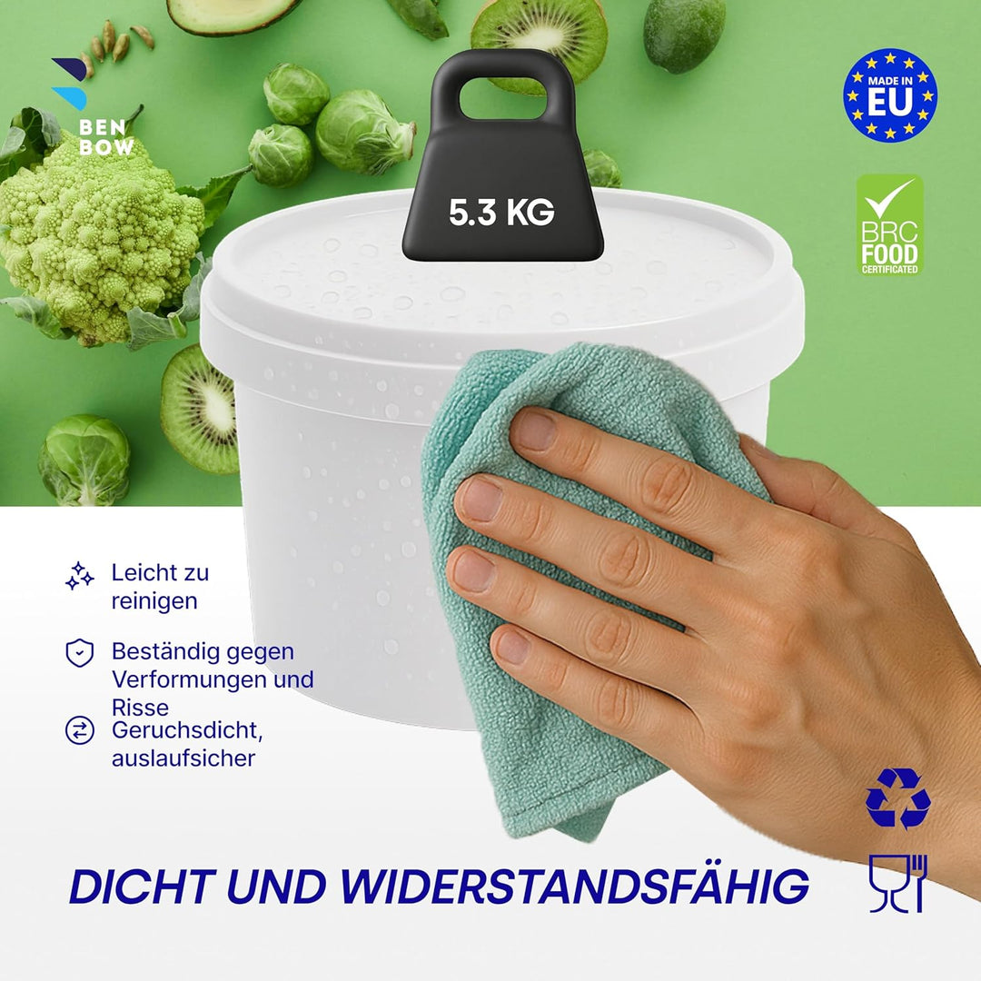 BenBow Eimer mit Deckel 0,5l Weiss 1000x 0,5 Liter - lebensmittelecht, stabil, luftdicht, auslaufsic
