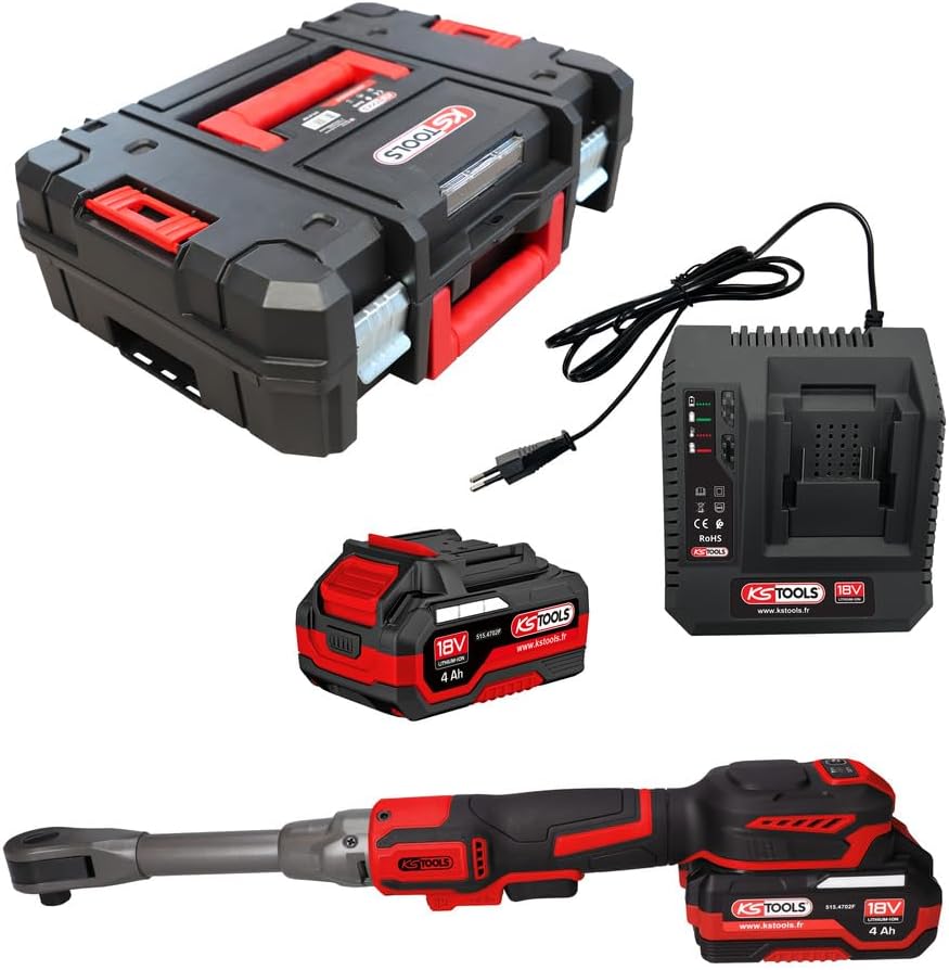 KS TOOLS - 515.4740F - 1/2'' 18V Ratschenschlüssel-Satz, 2 Akkus und Ladegerät 100 Nm Clé à rochet s