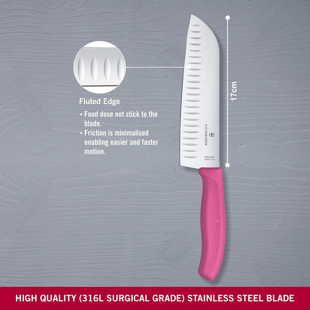 Victorinox, Swiss Classic, Profi Santokumesser, Extra Scharfe Klinge, Kullenschliff, 17 cm, Robuster