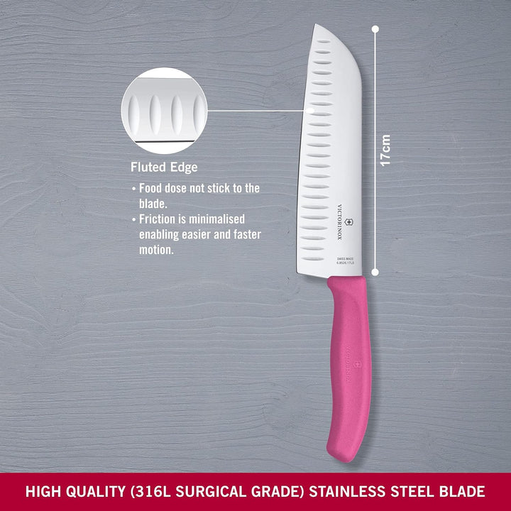 Victorinox, Swiss Classic, Profi Santokumesser, Extra Scharfe Klinge, Kullenschliff, 17 cm, Robuster