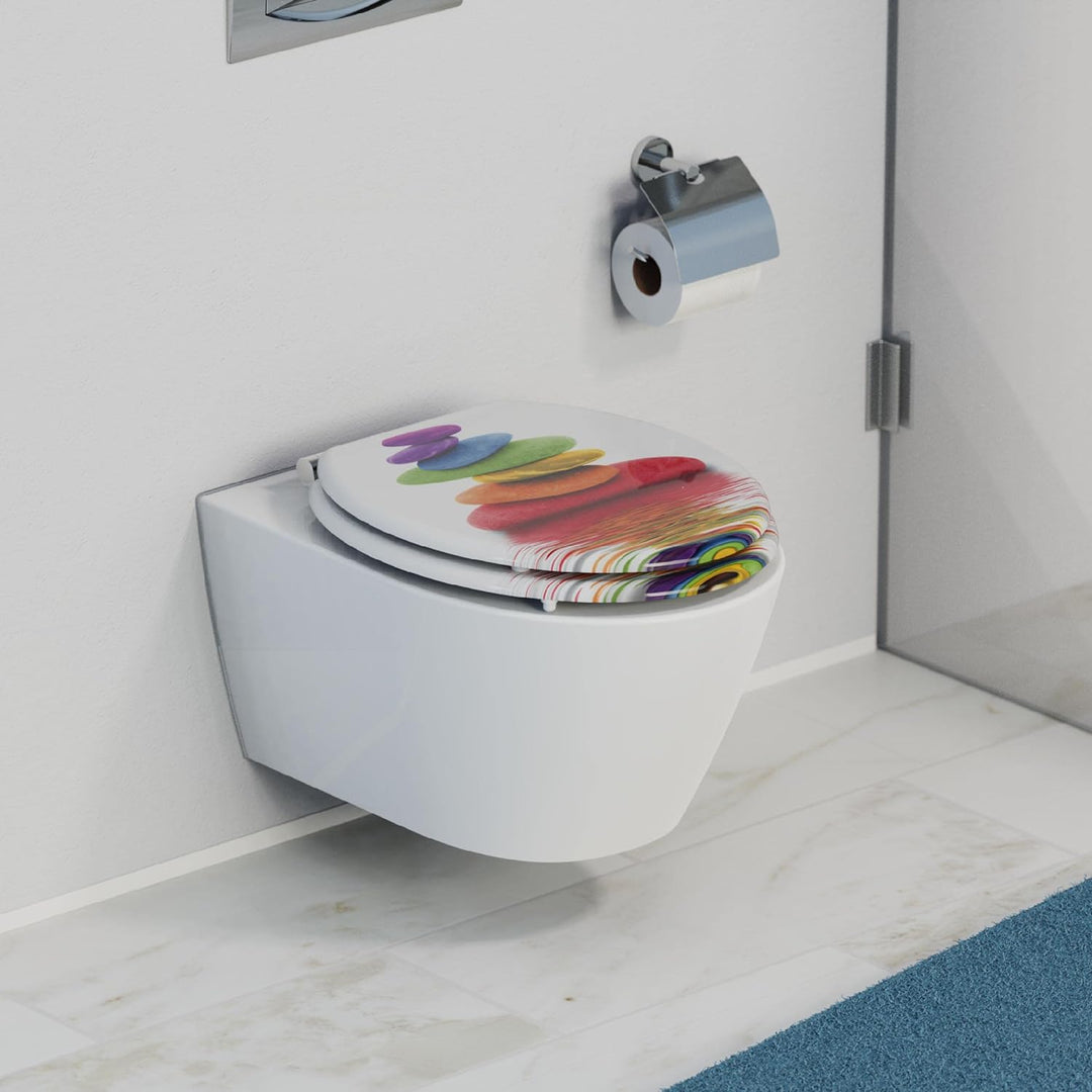 SCHÜTTE WC Sitz Holzkern COLORFUL STONES, Toilettensitz mit Absenkautomatik, passend für viele hande