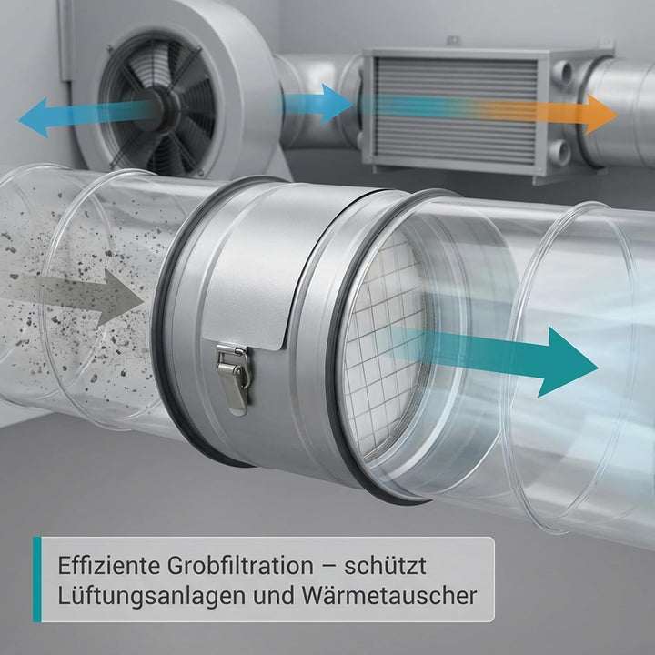 Easy Act Grobstaubfilter rund Ø 160 mm für Zuluft, Rohrfilter aus verzinktem Stahl zur Grobpartikel-