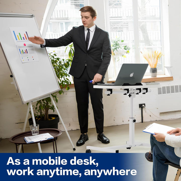 mosegor Mobiler Beistelltisch Höhenverstellbarer Pflegetisch für Bett mit 4 Rollen, 60×40cm Laptopti