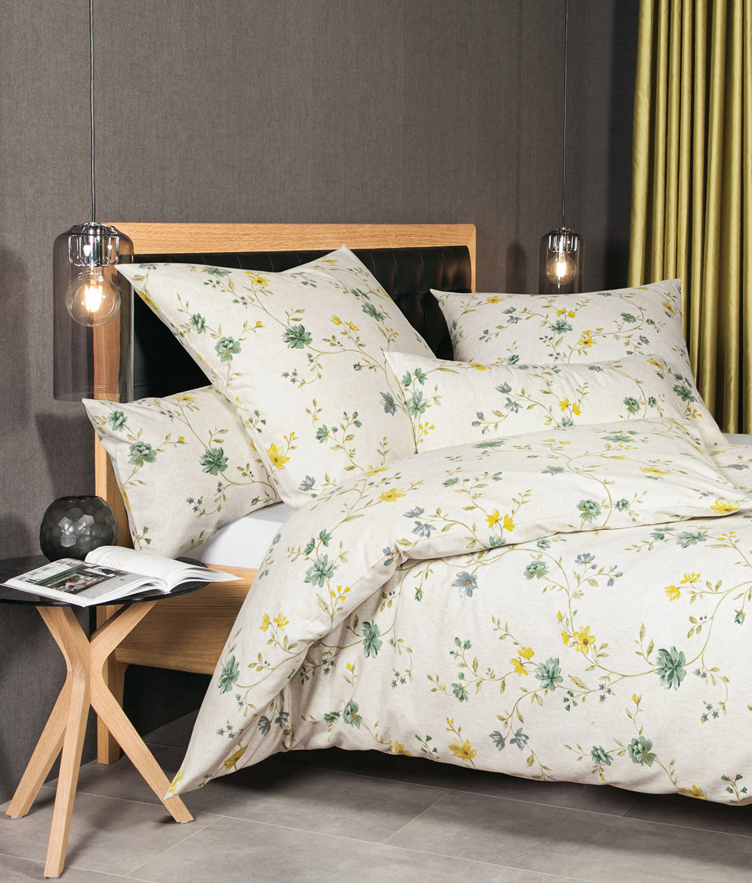 Janine Edelflanell-Bettwäsche Chinchilla S 155x220 + 80x80 cm mineralgrün-dunstgelb, 155x220 + 80x80