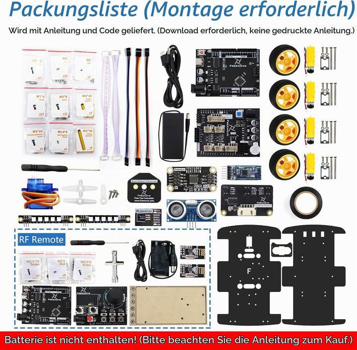 FREENOVE 4WD Car Kit with RF Remote (Compatible with Arduino IDE), Line Tracking, Obstacle Avoidance