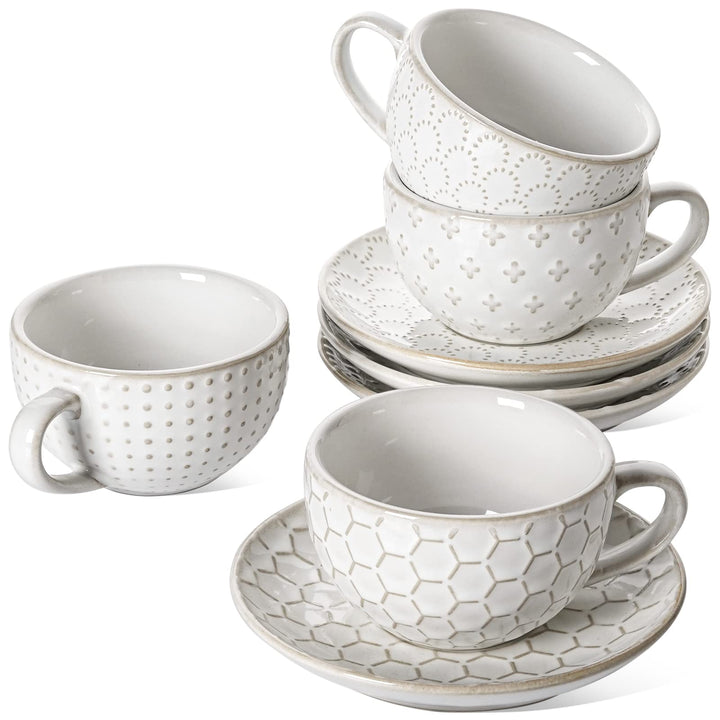 LE TAUCI Cappuccino-Tassen mit Untertassen, Einweihungsgeschenk, Keramikprägung, Kaffeetasse für Au