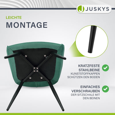 Juskys Esszimmerstühle 4er Set Tarje mit Rückenlehne & Armlehne, Metallbeine, Samt Bezug, bis 110 kg