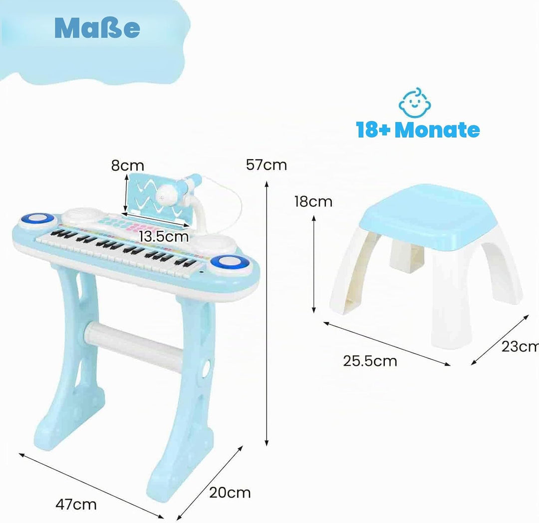 KOMFOTTEU 37 Tasten Kinderklavier Set, Elektronisches Klavier mit Lichteffekten und verstellbarem Mi